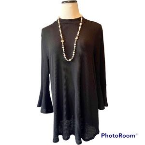 RIBBED BLACK MOCK TURTLE NECK TUNIC, 3/4 BELL SLEEVES, XXL